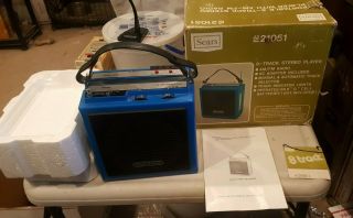 Vintage Sears Portable 8 Track Player Am/fm Radio Blue Battery Op 70s Box