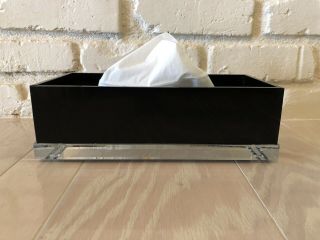 Vintage Mid Century Modern Lucite Acrylic Tissue Box Cover Holder Black Clear