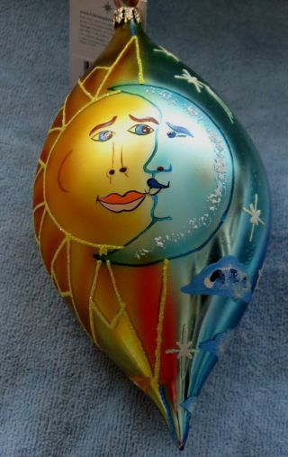 Christopher Radko Celestial Ornament; Rare 2001 Sun & Moon Teardrop,  Day Into N