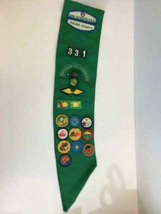 Vintage 1988 Girl Scouts Usa Racine County Wi 331 Green Sash Patches Badges Pins