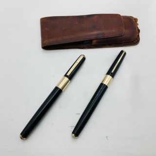 Pilot Japan Fountain Pen Set Of 2 Black 14k W/pen Case X2108