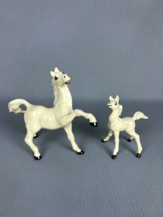 Vintage White Horse And Foal Ceramic Figurine Decorations