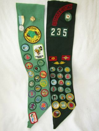 2 Vintage Girl Scout Sashes Patches Pins Badges 1960 
