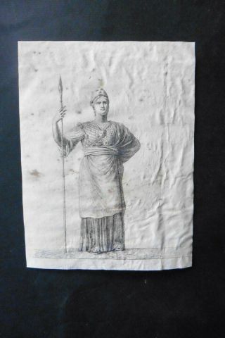 French School 18thc - Portrait Classical Figure - Athena - Ink On Parchment