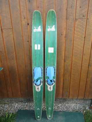 Vintage Set Of Wooden 65 " Long Waterskis Water Skis Signed Sea Gliders Senior
