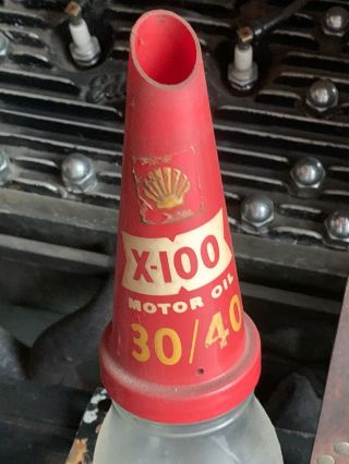 Vintage Shell X - 100 Glass Oil Bottle 30/40 Gas Station Hot Rod