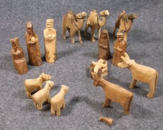 Vintage Hand Carved Wood Nativity Set