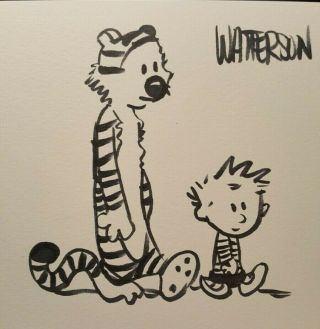 Calvin And Hobbs Characters Illustration Drawing Bill Watterson Signed