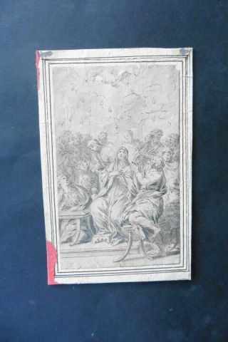 French School 17thc - Religious Scene Circle Stella - Fine Ink Drawing