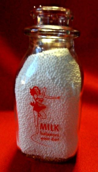 Hoffman ' s Dairy from Telford,  PA.  Red Third Quart Milk Bottle Ice Skater on Back 3