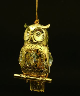 Swarovski Crystal Element Studded Owl Figurine Ornament 24k Gold Plated