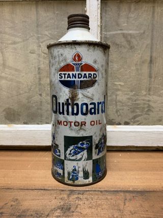 Vintage Standard Outboard Motor Oil Cone Top Metal Quart Empty Old Gas Oil Can