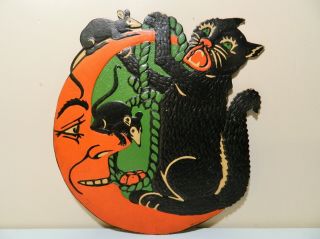 Vintage 1933 Beistle Halloween Die Cut Embossed Decoration Black Cat Mice &moon