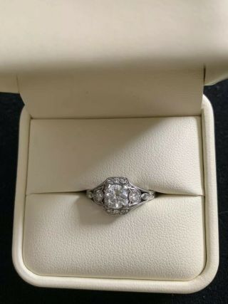 Vintage Art Deco Platinum Diamond Engagement Ring.  86ctw