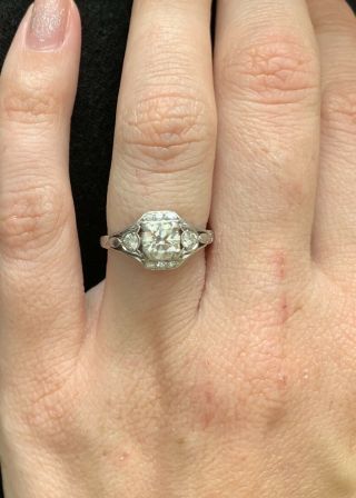 Vintage Art Deco Platinum Diamond Engagement Ring.  86ctw 2