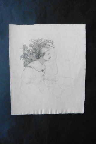 French School 19thc - A Woman At The Window - Fine Genre Drawing - Pencil