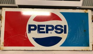 22” X 10” Vintage Pepsi Cola Gas Station Metal Sign Display Advertisement 1960s