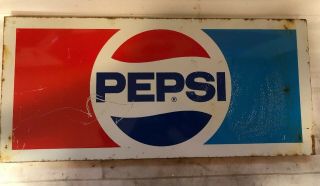22” X 10” Vintage Pepsi Cola Gas Station Metal Sign Display Advertisement 1960s 2