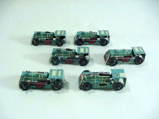6 Miniature Tin Litho Penny Toys,  Japan: Train Locomotives - 1940 