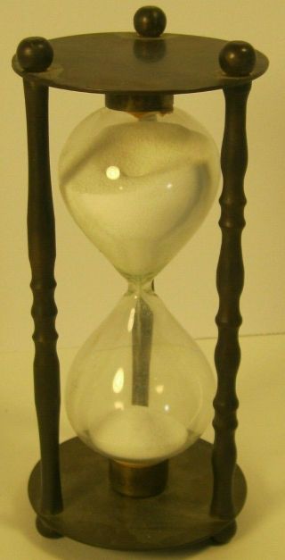 Vintage 6 Inches Tall Hourglass 10 Minute Metal Is Brass Or Copper Or Bronze Usa