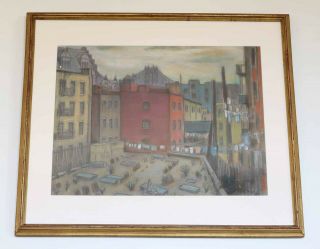 Bernard Gussow Pastel Tenements Nyc 1928 Framed / York Russian Jewish Artist