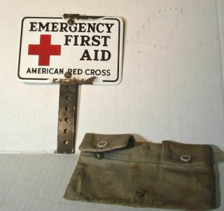 Wwii " Red Cross Emergency First Aid " License Plate Topper Military Cloth Cover