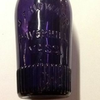 Amethyst Purple J F Howard Haverhill Mass Old Vintage Glass Bottle