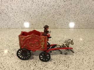 Vintage Cast Iron Lion Circus Wagon With Zebra And Driver - Toy