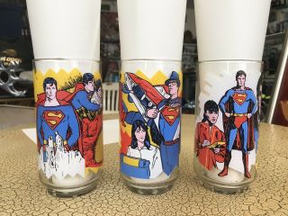 Set Of 3 Vintage 1978 Superman The Movie Pepsi Glasses Dc Comics