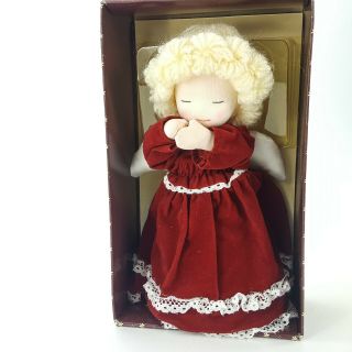 Vintage Russ Berrie 8.  5 " Christmas Angel Doll Tree Topper Velvety Dress Blonde