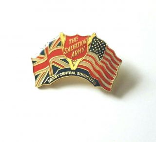 Salvation Army Derby Central Songsters Enamel Lapel Pin Us United Kingdom Flags