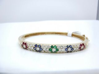 Vintage Estate 14K Diamond,  Sapphire,  Ruby Emerald Bracelet 2