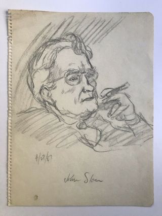 Vintage Mid Century John Sloan Drawing Self? Portrait Pa Signed - Ashcan Eight