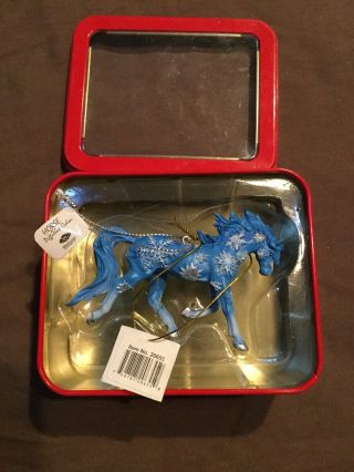 20655 Snowflakes Resin Horse Of A Different Color Christmas Ornament In Tin Box
