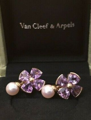 Vintage Van Cleef & Arpels 18k Gold 8.  8 Ct Amethyst Pearl Screw Back Earrings