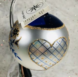 Christopher Radko Ornament Copenhagen 1993 Round Blue Silver Gold Heart Basket 3