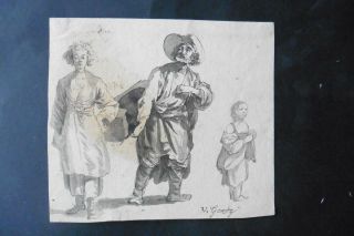 French School 17thc - Figure Studies Circle Jacques Callot - Ink Drawing