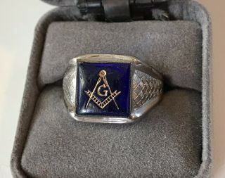 Vintage Jewelry Freemasons Masonic Blue Signet Ring Size 12