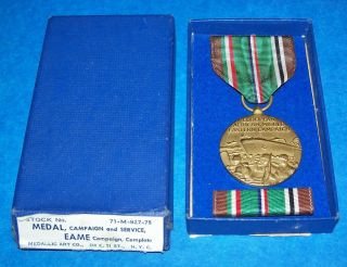 Boxed Crimped Brooch Ww2 Eame European Campaign Medal,  Ribbon Bar