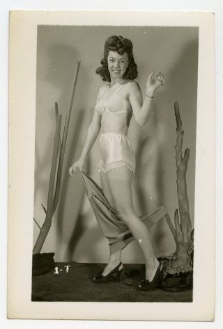 Vintage 1940s Photo,  Gorgeous Brunette Pin - Up Girl In Lingerie,  X12696