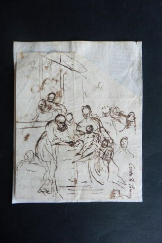 Italian - Bolognese School 17thc - Religious Scene Attr.  Cantarini - Ink Drawing