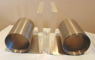 Vtg Lucite,  Steel Coil Bookends - Mid Century Modern C.  1960s - Made In England