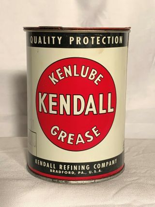 Kendall Kenlube Grease And Oil Can - Vintage All Metal 1 Pound Can