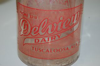 Vintage Delview Dairy 1 Quart Milk Bottle - Tuscaloosa,  Al