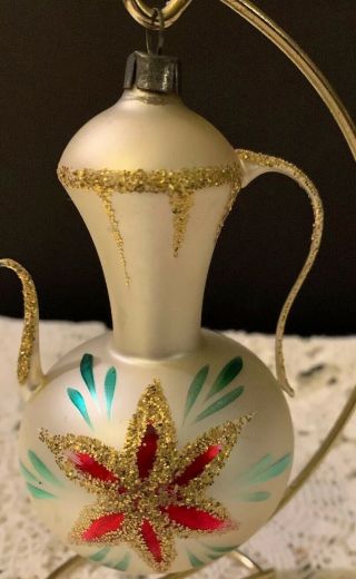 Vintage West Germany Blown Glass Teapot Ornament Glitter