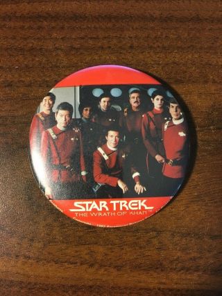 Vintage 1982 Star Trek The Wrath Of Khan Pinback Button,  Full Cast,  Paramount