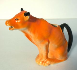 Vintage Ceramic Orange Cow Bull Creamer Made In Czechoslovakia Pottery Pitcher