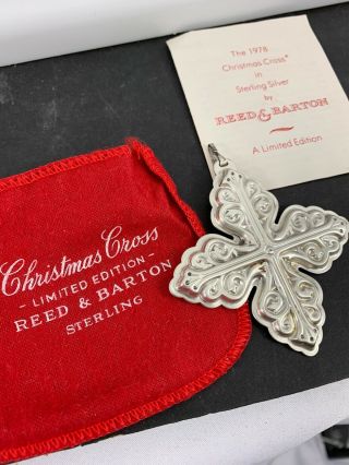 1978 Reed & Barton Sterling Silver Christmas Cross Ornament With Red Felt Pouch