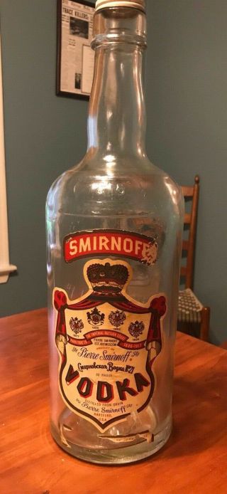 Vintage Large Smirnoff Vodka 1 Gallon Bottle With Lid 1965