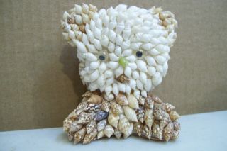 Vintage Natural Sea Shell Figurine Owl Bear Hand Made In The Philippines 3 " Tall